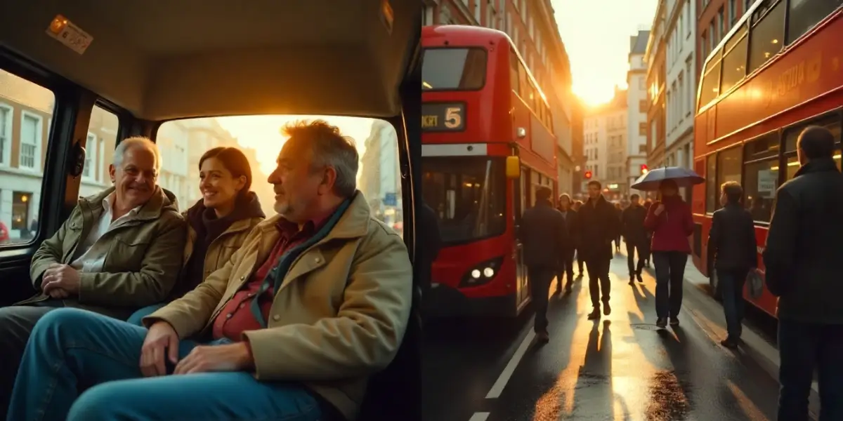 family in a taxi vs. a crowded bus