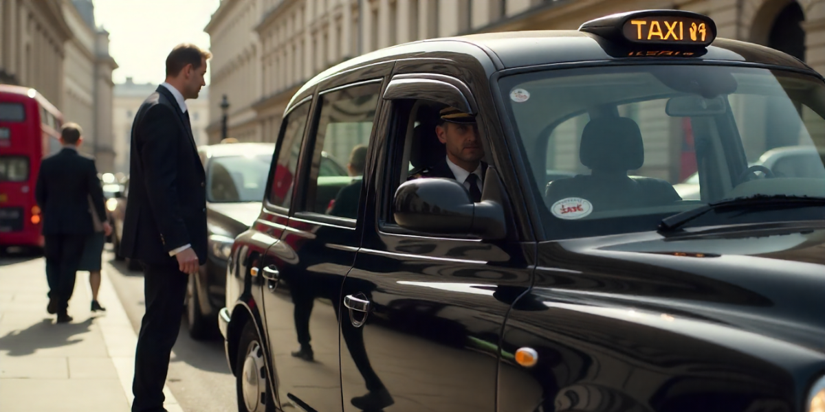 man standing beside a taxi