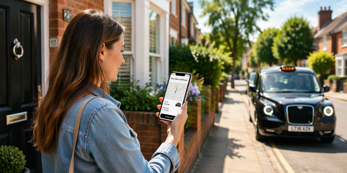 A lady passenger tracking the booked taxi through an app.
